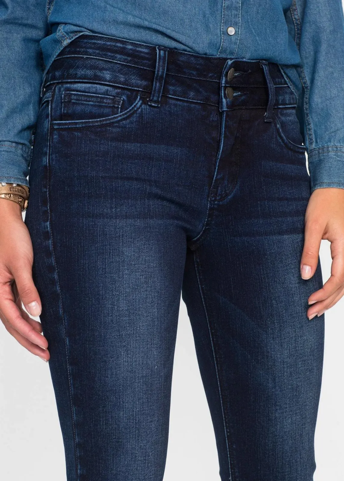 bonprix Bekleidung·Shirts & Tops|Jeans^Slim-Jeans High Waist, Shaping-Ultra-Soft dunkelblau used