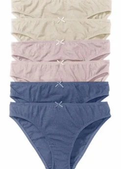 bonprix Höschen|Baumwollunterwäsche^Slip (6er Pack) sandbeige + rosa + indigo