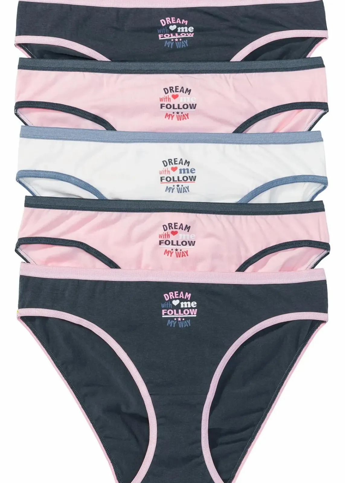 bonprix Wäsche·Baumwollunterwäsche|Wäsche·Höschen^Slip (5er Pack) blau + rosa + wollweiß bedruckt