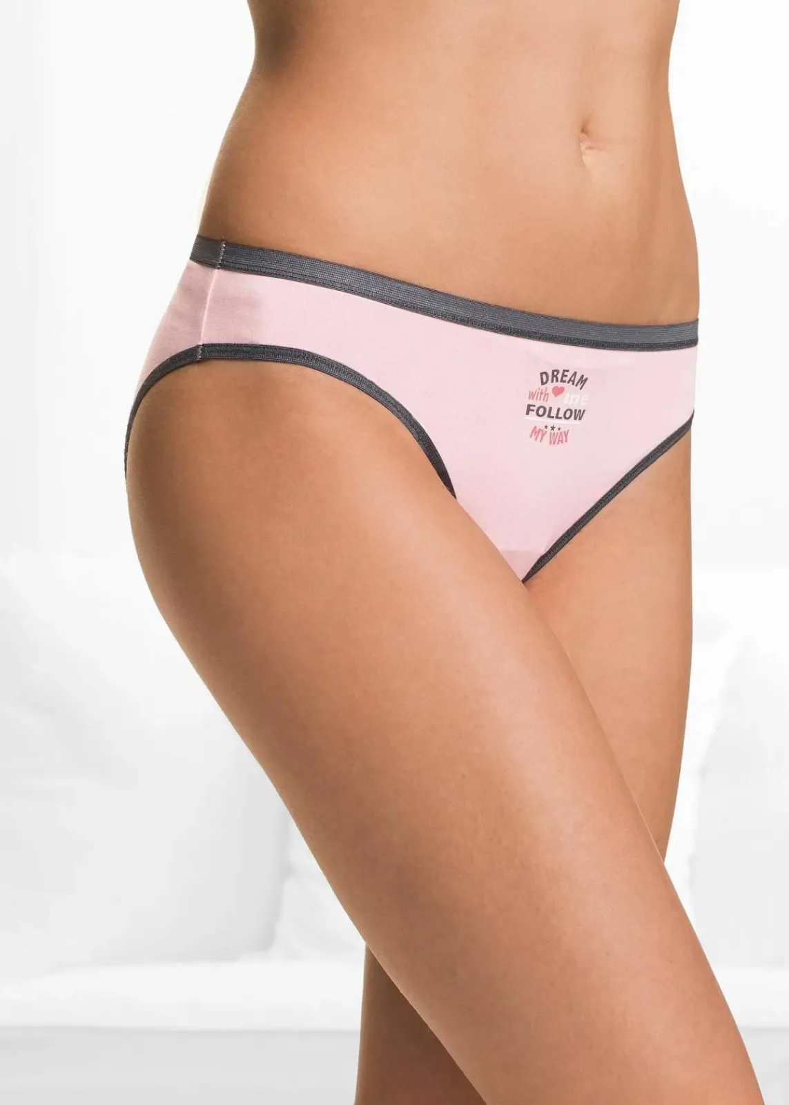 bonprix Wäsche·Baumwollunterwäsche|Wäsche·Höschen^Slip (5er Pack) blau + rosa + wollweiß bedruckt