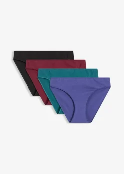 bonprix Wäsche·Baumwollunterwäsche|Wäsche·Höschen^Slip mit Bio-Baumwolle (4er Pack) schwarz + pazifikblau+pfeffergrün+burgundrot