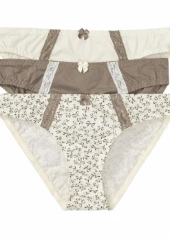 bonprix Wäsche·Baumwollunterwäsche|Wäsche·Höschen^Slip mit femininem Druck (3er Pack) creme bedruckt + taupe + creme