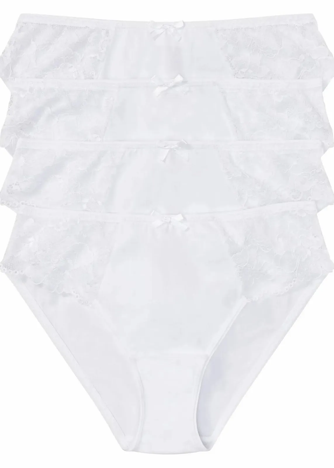 bonprix Höschen|Baumwollunterwäsche^Slip mit Spitze (4er Pack) weiß