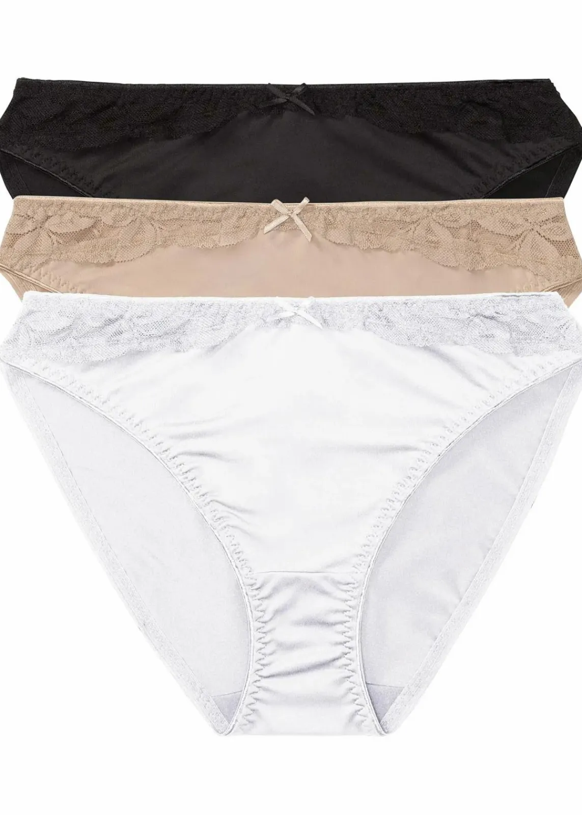 bonprix Nachhaltigere Materialien|Höschen^Slip mit Spitze (3er Pack) schwarz + weiß + kreidebeige