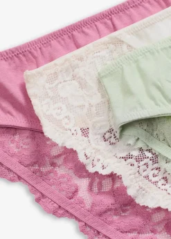 bonprix Höschen|Baumwollunterwäsche^Slip mit Spitze (6er Pack) wollweiß+hellschilf+beerensorbet