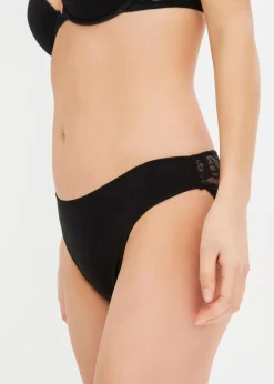 bonprix Wäsche·Baumwollunterwäsche|Wäsche·Höschen^Slip mit Spitze (6er Pack) schwarz