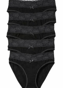 bonprix Wäsche·Baumwollunterwäsche|Wäsche·Höschen^Slip mit Spitze (5er Pack) schwarz