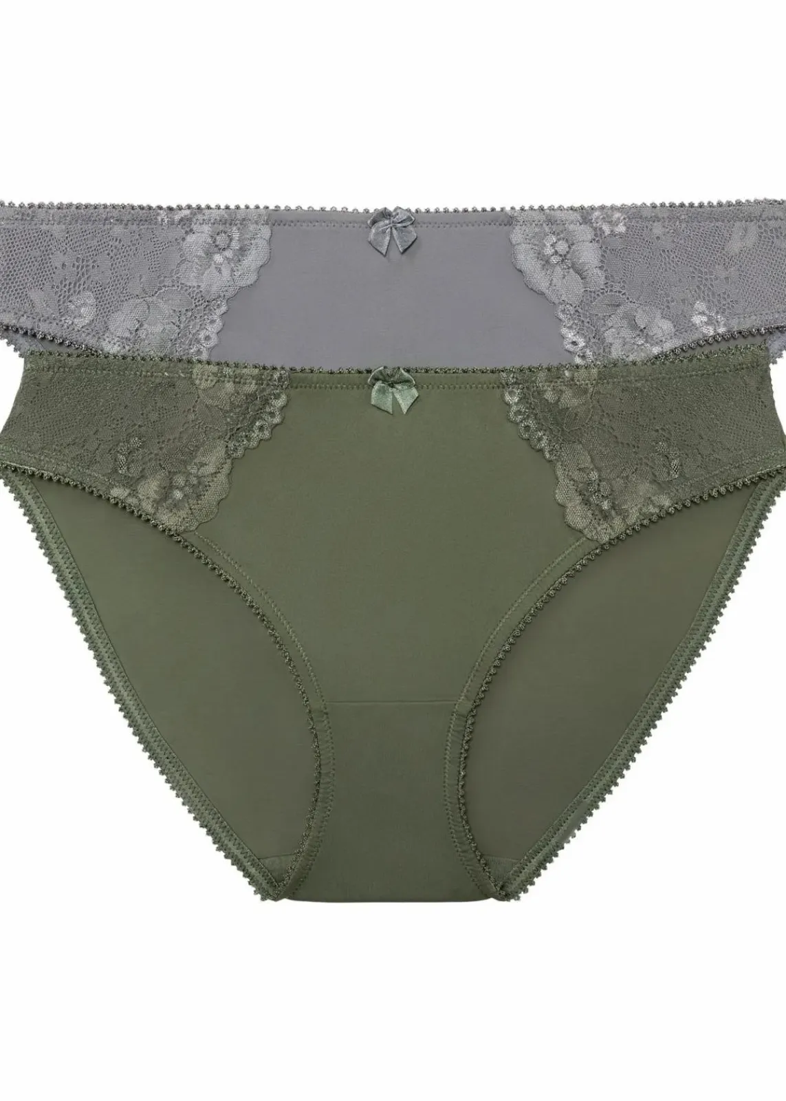 bonprix Höschen|Dessous^Slip mit zarter Spitze (2er Pack) oliv+grau
