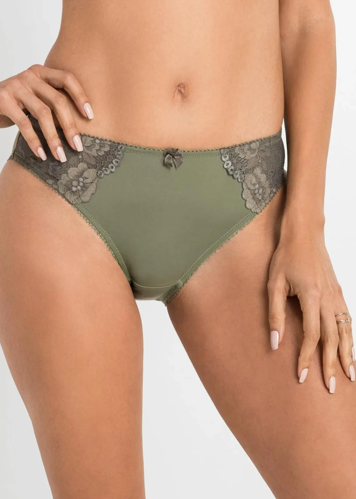 bonprix Höschen|Dessous^Slip mit zarter Spitze (2er Pack) oliv+grau