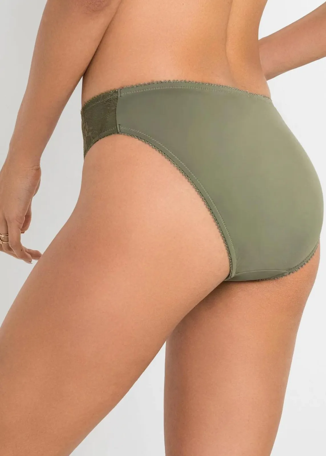 bonprix Höschen|Dessous^Slip mit zarter Spitze (2er Pack) oliv+grau