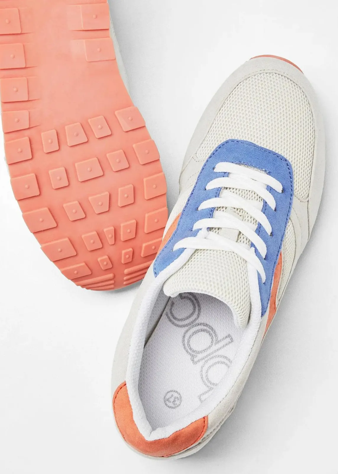 bonprix Sport- & Trekkingschuhe|Sneaker^Sneaker mit Mesh-Einsatz beige/orange/blau