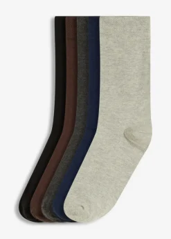 bonprix Socken|Socken^Socken mit druckfreiem Bündchen und Bio-Baumwolle (5er Pack) schwarz + dunkelblau + hellgrau meliert + braun + anthrazit meliert