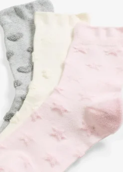 bonprix Socken & Strumpfhosen^Socken mit Frottee-Muster und druckfreiem Bündchen (3er Pack), soft touch creme + hellgrau meliert + hellrosa