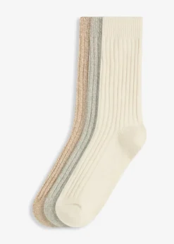 bonprix Homewear|Socken & Strumpfhosen^Socken mit Rippe und Flauschgarn (3er Pack) hellgrau meliert + hellbeige meliert + weiß