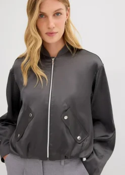 bonprix Jacken & Mäntel|Bekleidung·Hosen^Softblouson aus glänzendem Viskose-Mix anthrazit