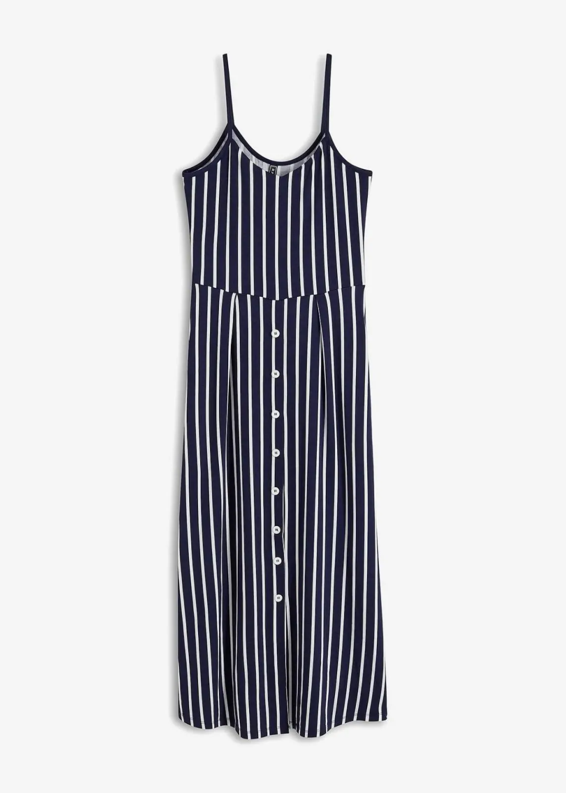 bonprix Kleider|Nachhaltigere Materialien^Sommerliches Jerseykleid mit Knopfleiste und Streifen dunkelblau/weiß gestreift