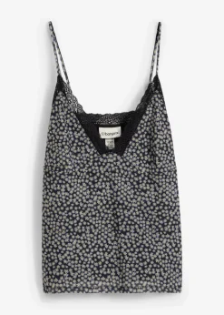 bonprix Shirts & Tops^Spaghettiträger-Top aus Mesh schwarz/weiß geblümt