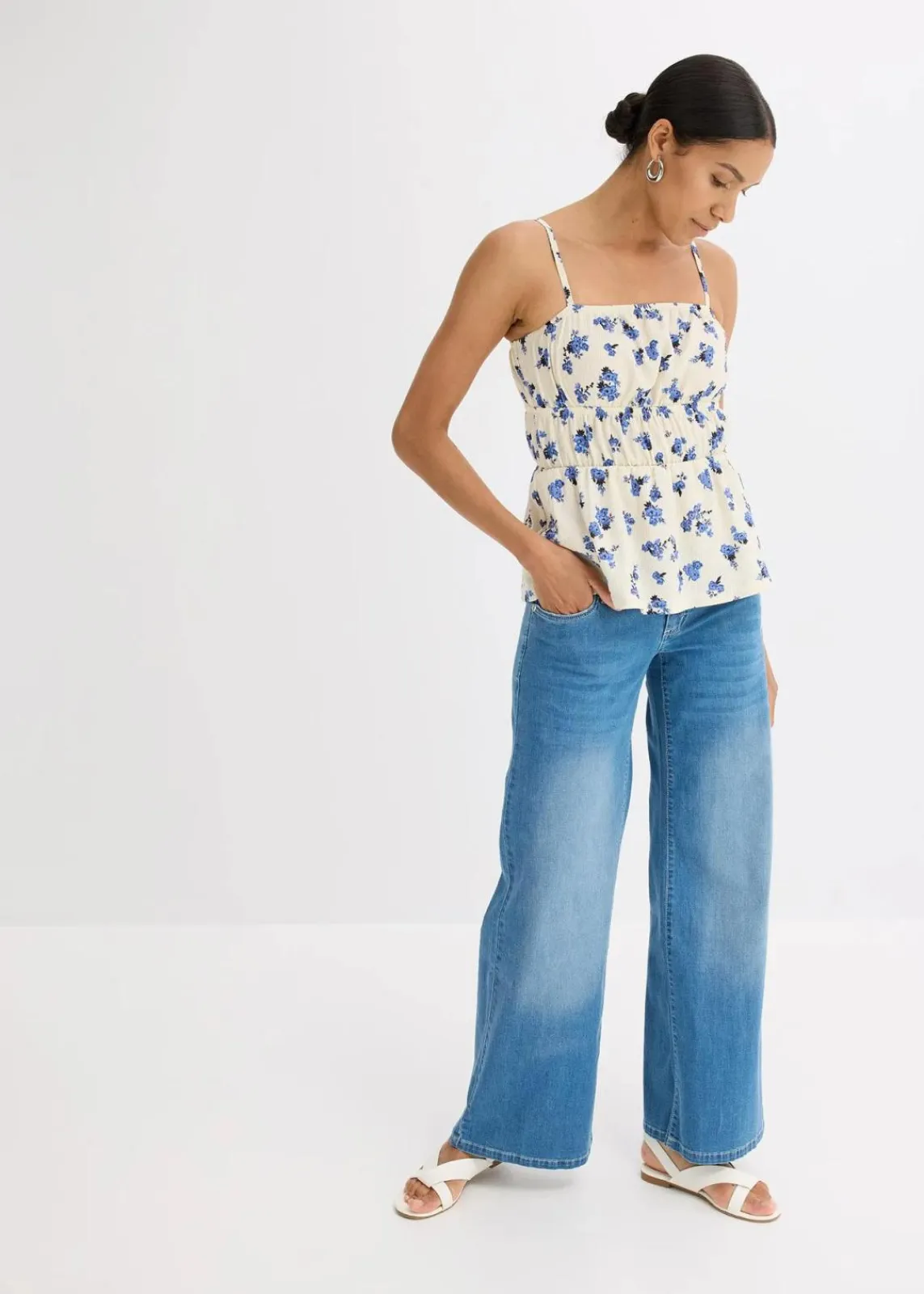 bonprix Shirts & Tops^Spaghettiträger-Top aus strukturiertem Crêpe wollweiß floral