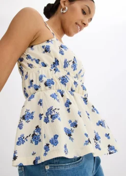 bonprix Shirts & Tops^Spaghettiträger-Top aus strukturiertem Crêpe wollweiß floral