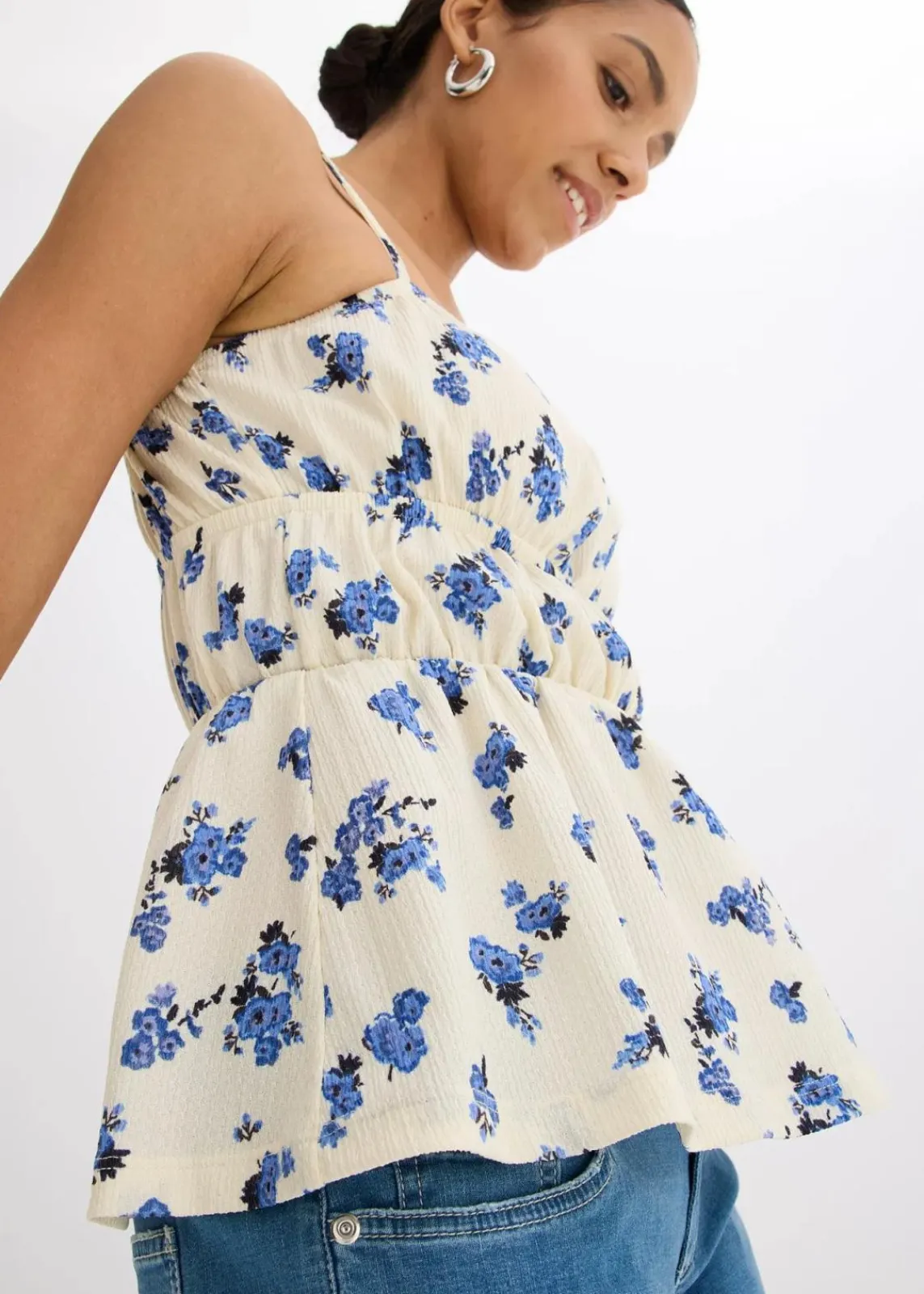 bonprix Shirts & Tops^Spaghettiträger-Top aus strukturiertem Crêpe wollweiß floral