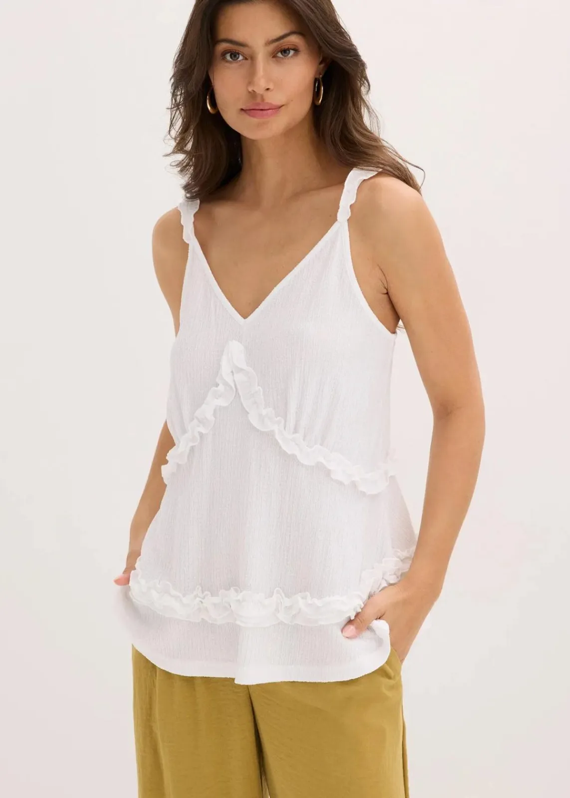 bonprix Shirts & Tops^Spaghettiträger-Top mit Rüschen weiß
