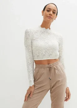 bonprix Bekleidung·Jacken & Mäntel|Blusen & Tuniken^Spitze-Dirndlbluse, langarm wollweiß