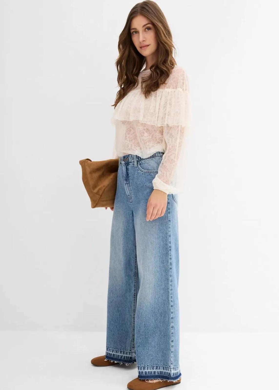 bonprix Bekleidung·Jacken & Mäntel|Blusen & Tuniken^Spitzenbluse wollweiß