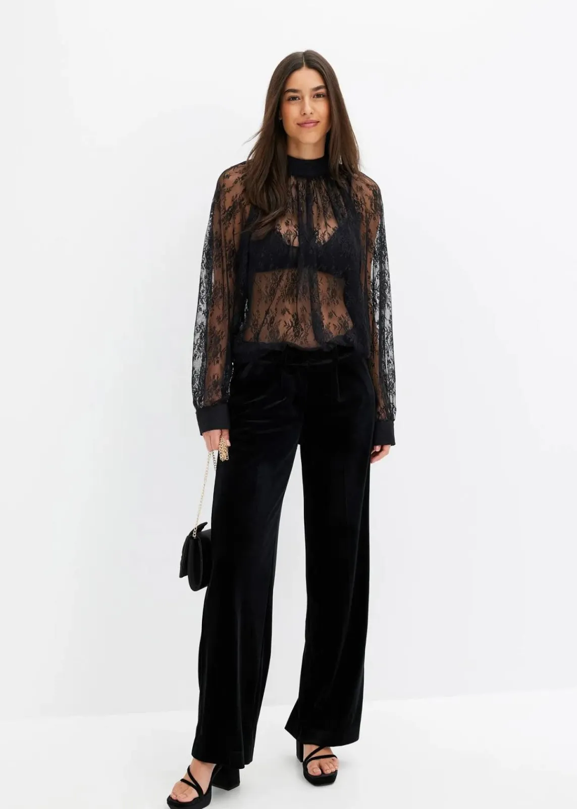 bonprix Bekleidung·Jacken & Mäntel|Blusen & Tuniken^Spitzenbluse mit leichter Transparenz schwarz