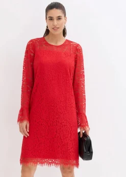 bonprix Bekleidung·Pullover & Strickjacken|Kleider^Spitzenkleid salsarot
