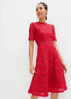bonprix Bekleidung·Pullover & Strickjacken|Kleider^Spitzenkleid mit Häkeleinsatz magenta