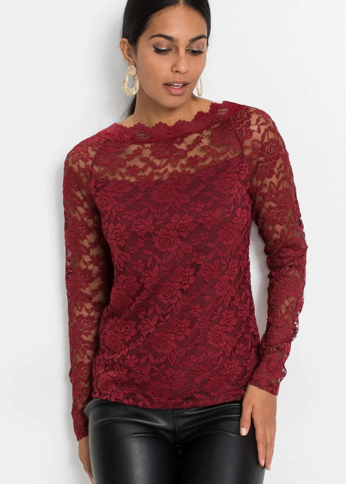 bonprix Shirts & Tops^Spitzen-Langarmshirt rubinrot