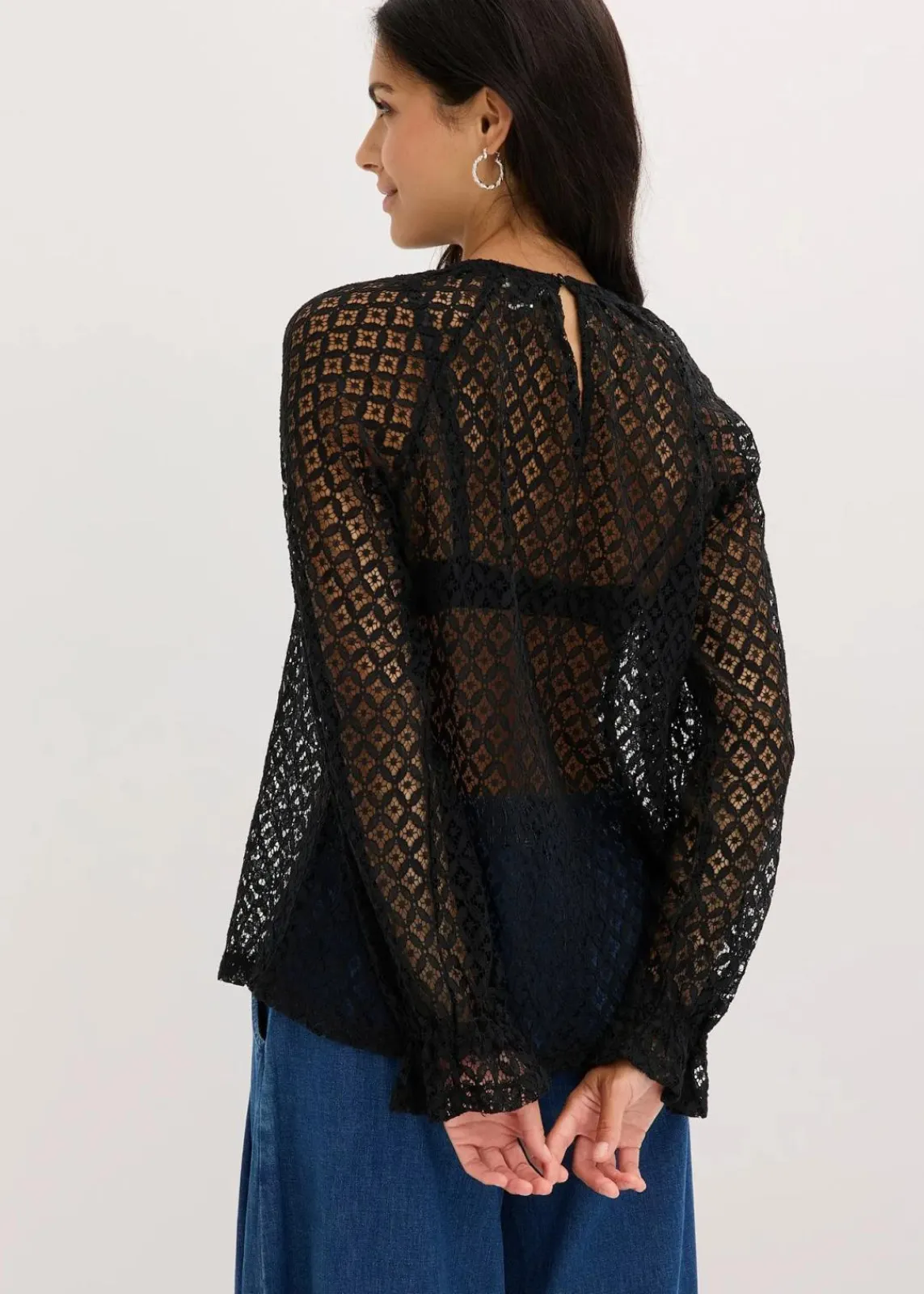 bonprix Shirts & Tops^Spitzenshirt aus Baumwoll-Mix schwarz