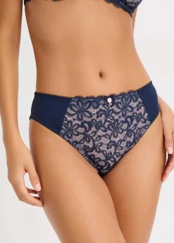 bonprix Wäsche·Dessous|Wäsche·Höschen^Spitzenverzierter Slip dunkelblau/puderflieder