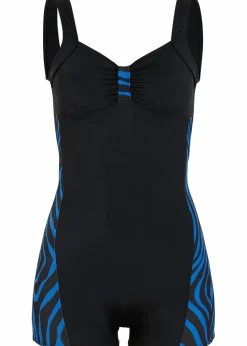 bonprix Nachhaltigere Materialien|Bademode·Badeanzüge^Sport-Badeanzug mit Bein schwarz/blau
