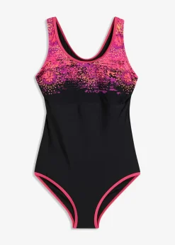 bonprix Sport Bademode|Badeanzüge^Sport-Badeanzug mit Racerback schwarz / pink graphisch bedruckt