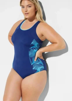 bonprix Nachhaltigere Materialien|Sport Bademode^Sport-Badeanzug mit seitlichen Einsätzen dunkelblau/türkis
