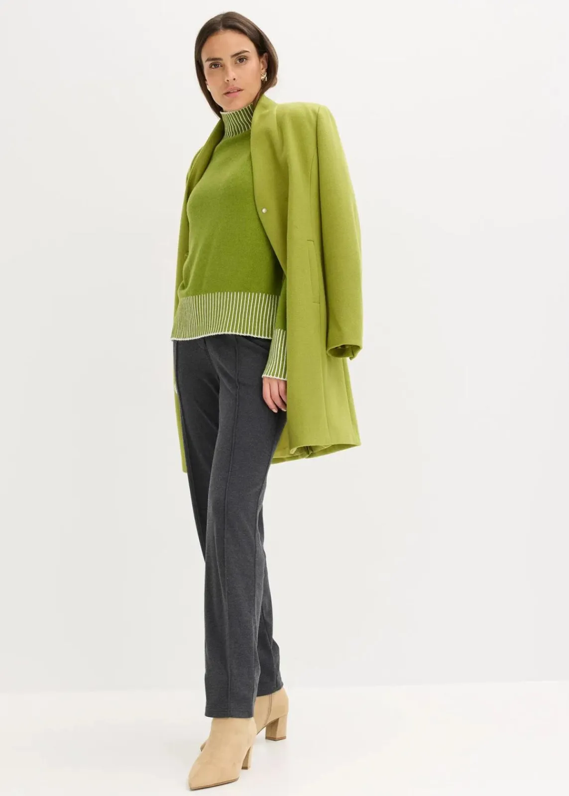 bonprix Pullover & Strickjacken|Strickmode^Stehkragenpullover mit Kaschmiranteil moos/naturbeige