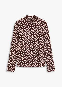bonprix Shirts & Tops^Stehkragenshirt mit Struktur cremeweiß/weinrot graphisch bedruckt