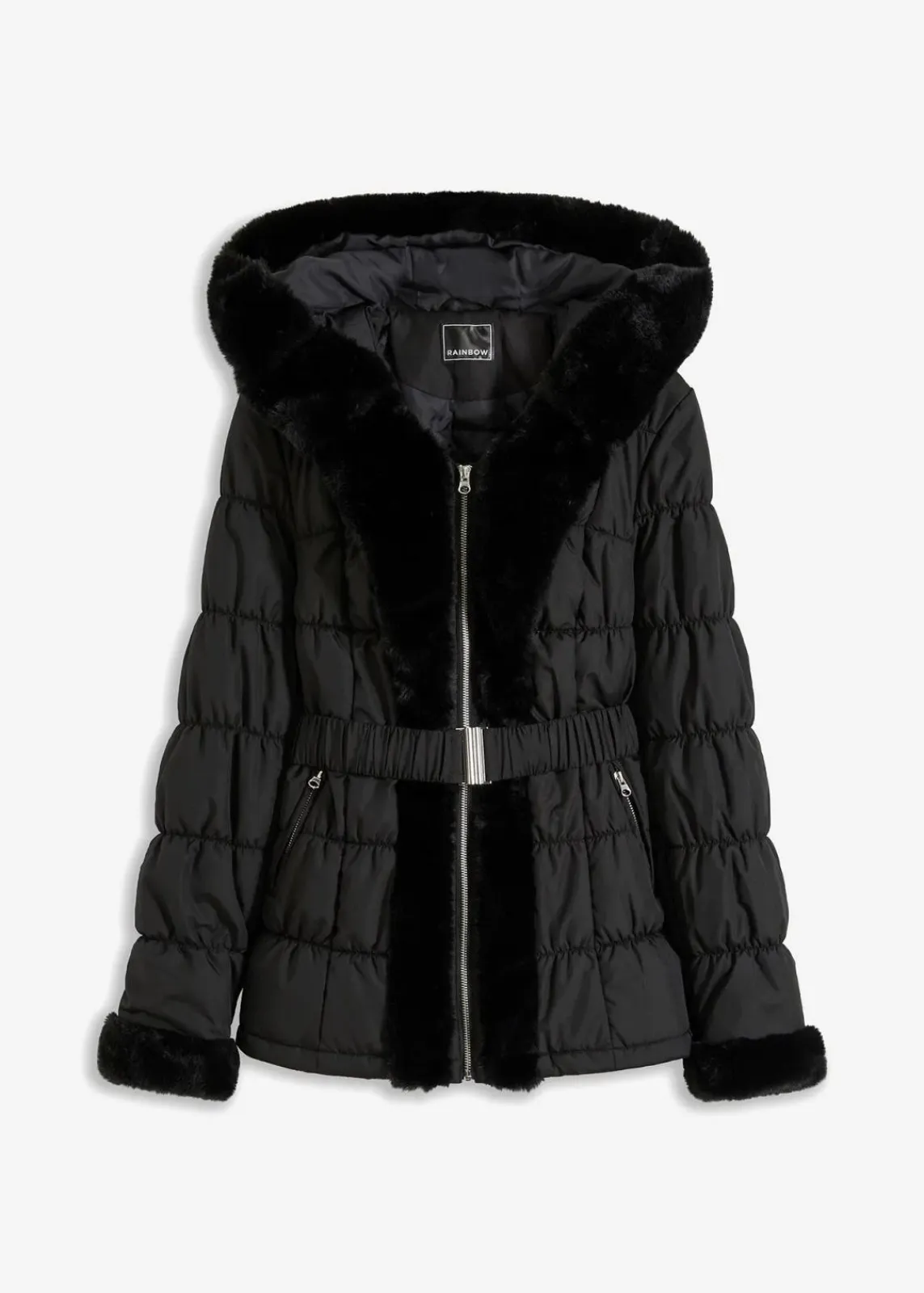 bonprix Bekleidung·Hosen|Jacken & Mäntel^Steppjacke mit Fellimitat schwarz