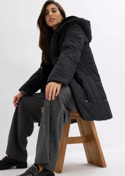 bonprix Bekleidung·Hosen|Nachhaltigere Materialien^Steppjacke mit Fellimitatbesatz schwarz