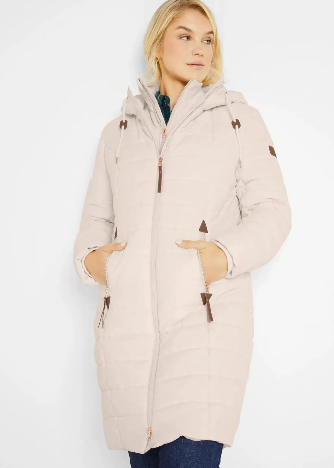 bonprix Jacken & Mäntel|Bekleidung·Hosen^Steppmantel, 2-in-1 Optik naturbeige