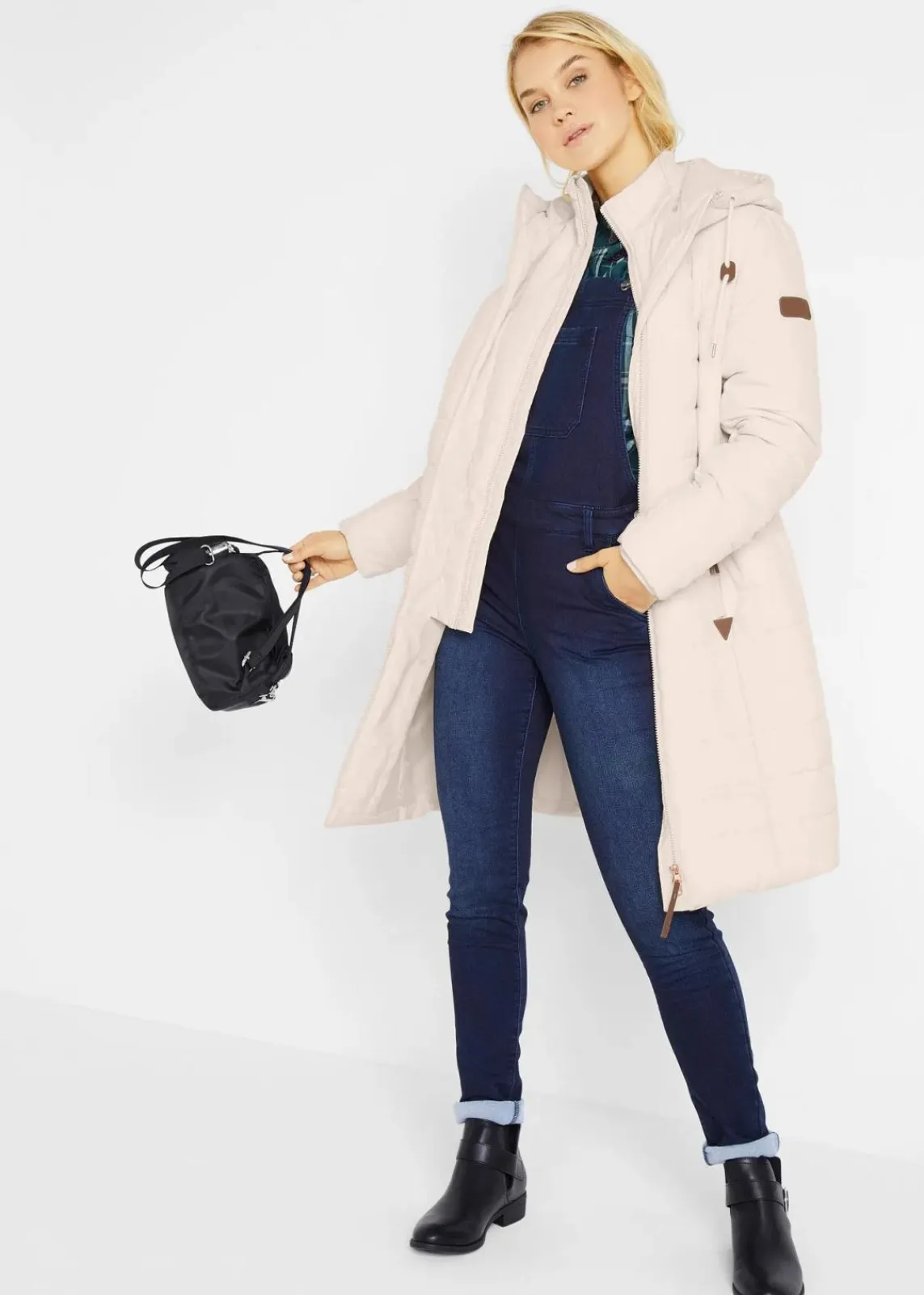 bonprix Jacken & Mäntel|Bekleidung·Hosen^Steppmantel, 2-in-1 Optik naturbeige