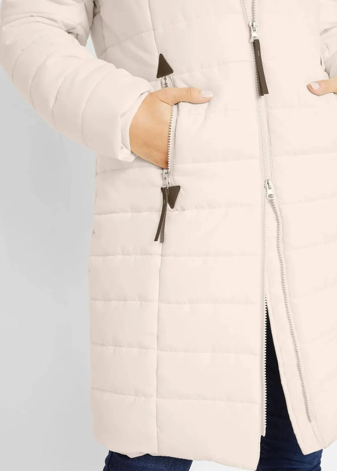 bonprix Jacken & Mäntel|Bekleidung·Hosen^Steppmantel, 2-in-1 Optik naturbeige