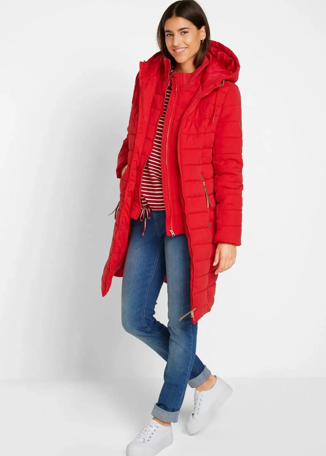 bonprix Bekleidung·Hosen|Jacken & Mäntel^Steppmantel, 2-in-1 Optik tiefrot