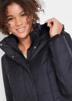 bonprix Jacken & Mäntel|Bekleidung·Hosen^Steppmantel mit abnehmbarer Kapuze schwarz