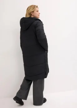 bonprix Jacken & Mäntel|Nachhaltigere Materialien^Steppmantel mit Teddyfutter in der Kapuze schwarz