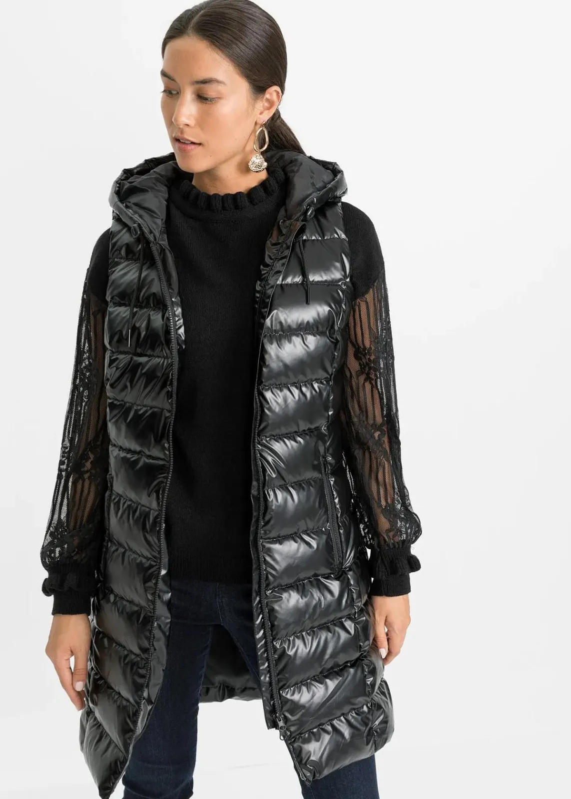 bonprix Bekleidung·Hosen|Jacken & Mäntel^Steppweste in Glanzoptik schwarz glänzend