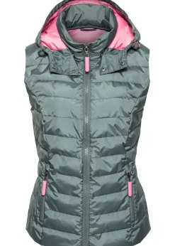 bonprix Jacken & Mäntel|Nachhaltigere Materialien^Steppweste mit Kapuze eukalyptusgrün/rosa