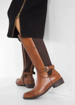 bonprix Stiefel|Schuhe & Accessoires In Spezialgrößen·Elastischer Schaft^Stiefel aus Leder cognac