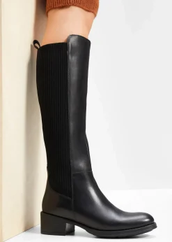 bonprix Gefütterte Winterschuhe|Stiefel^Stiefel aus Leder schwarz
